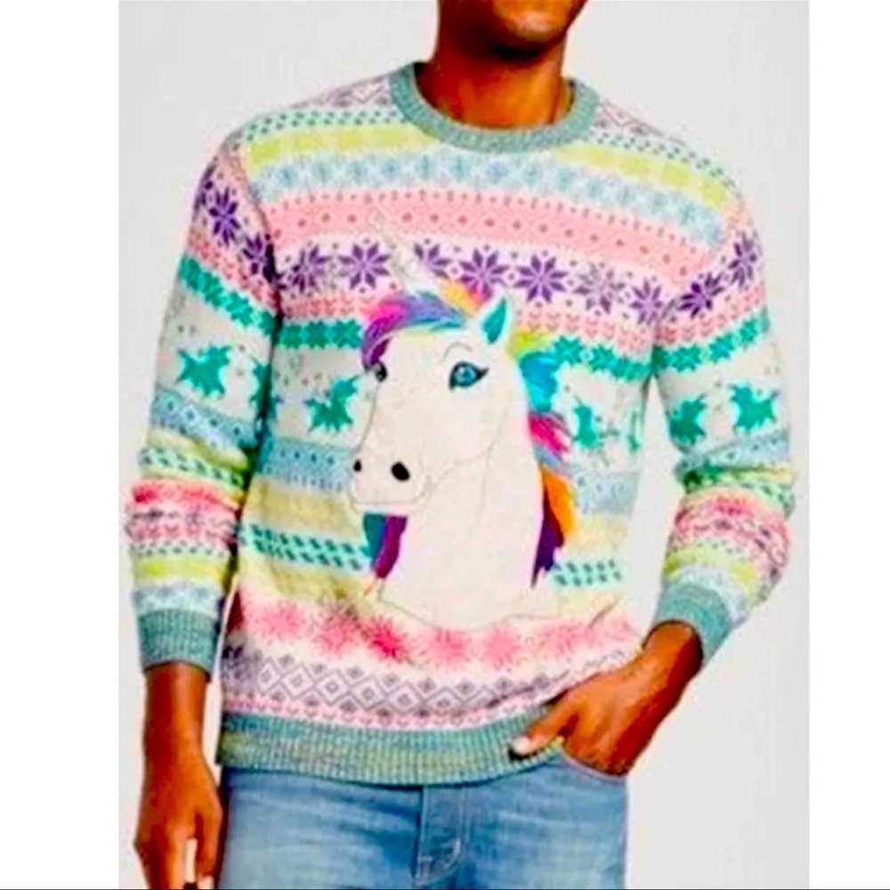 NWT Blizzard Bay Fair Isle Unicorn Ugly Christmas Sweater